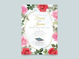 belle invitation de mariage de roses rouges vecteur