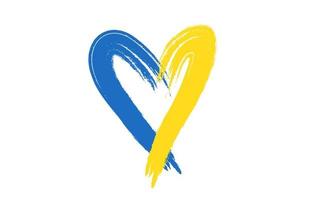 coup de pinceau grunge avec le drapeau national ukrainien, icône en forme de coeur aux couleurs du drapeau ukrainien. symbole, affiche, bannière de crise en ukraine concept. vecteur isolé sur fond blanc