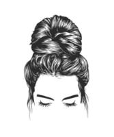 coiffures de chignon désordonné pour femmes, illustration d'art de ligne vectorielle vecteur
