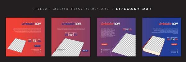 ensemble de modèles de publication sur les réseaux sociaux. conception de modèle de journée internationale de l'alphabétisation. vecteur