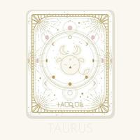 carte de signe du zodiaque taureau. symbole d'horoscope astrologique avec phases de lune. icône graphique or sur fond blanc. illustration de vecteur ligne art