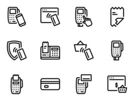 ensemble d'icônes vectorielles noires, isolées sur fond blanc. illustration plate sur une borne à thème, paiement, vecteur