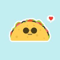 illustration vectorielle avec des tacos mexicains kawaii food. la tortilla va tacos. illustration de dessin animé mignon isolée sur fond de couleur. vecteur