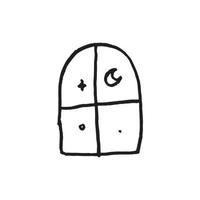 icône de fenêtre de nuit dans le style doodle. conception d'illustration boho mignonne et minimaliste vecteur