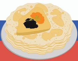 nourriture russe. crêpes au caviar noir et rouge. illustration vectorielle vecteur