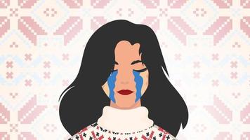 la fille verse des larmes avec la couleur du drapeau ukrainien. priez pour l'Ukraine. illustration vectorielle. vecteur