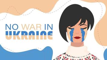 pas de guerre en ukraine. la fille pleure avec la couleur du drapeau ukrainien. vecteur. vecteur