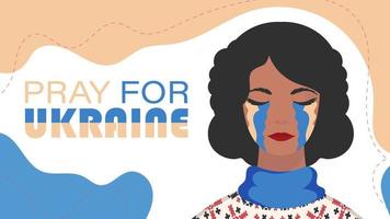 priez pour l'Ukraine. la fille verse des larmes avec la couleur du drapeau ukrainien. illustration vectorielle. vecteur