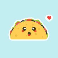 illustration vectorielle avec des tacos mexicains kawaii food. la tortilla va tacos. illustration de dessin animé mignon isolée sur fond de couleur. vecteur