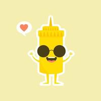 mignon moutarde jaune sauce bouteille vector illustration dessin animé sourire