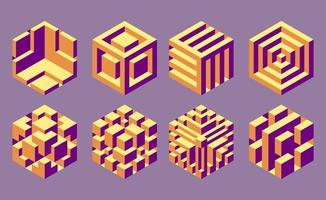ensemble de cubes illusoires faits de blocs. le cube isométrique tourne dans différents angles. objets mathématiques avec des tours mentaux. illusion d'optique cérébrale. symbole avec effet tridimensionnel.