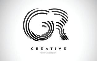 création de logo de chaîne de lignes gr. icône de lettre faite avec des lignes circulaires noires. vecteur