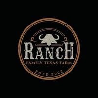 texas longhorn, conception de logo d'étiquette vintage de bovins de taureau de pays occidental vecteur