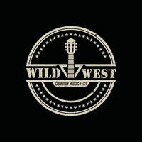 country guitare musique western vintage rétro saloon bar cowboy logo design vecteur