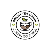 nature thé boisson fraîche ou café chaud feuille dessin au trait logo d'insigne pour café d'affaires vecteur