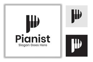 lettre initiale p avec conception de symbole de piano de musique pour joueur de piano, modèle de logo de pianiste vecteur