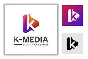 icône de lecture multimédia moderne avec la lettre k pour le multimédia, modèle de logo de musique de studio vecteur
