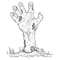 main de zombie dessinée à la main se lève sur le sol vecteur