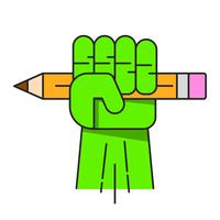 Main verte avec un vecteur crayon pour votre conception