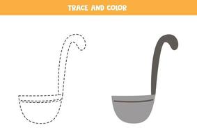 tracer et colorier une louche de cuisine. feuille de travail pour les enfants. vecteur