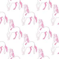 dessin au trait moderne avec motif licornes de ligne rose sur fond blanc. couleur rose pastel fantaisie. croquis de mode. illustration vectorielle animale. vecteur