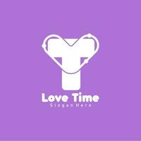 logo t et lettre d'amour, design plat simple pour le logo du centre de santé ou de fitness vecteur