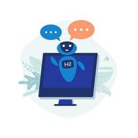 messages du chatbot. conversation d'assistant de chatbot intelligent, robot de support client en ligne et conversation avec le vecteur plat d'illustration de robots de machine.