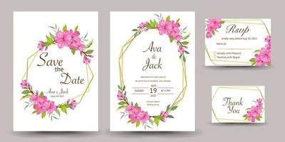 invitation de mariage ou cartes de voeux avec un design de fond de fleurs vecteur