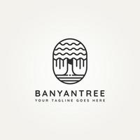 logo d'icône d'art de ligne minimaliste banyan tree vecteur