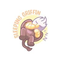 illustration de logo de mascotte de dessin animé de griffon endormi vecteur