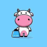 illustration d'une vache portant un sac à provisions bleu