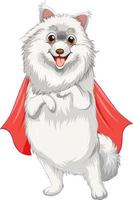 chien blanc avec cape rouge souriant vecteur