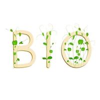 illustration de stock de vecteur de logo bio. un symbole bio-texte avec des feuilles vertes. icône ronde du concept de produit naturel. isolé sur fond blanc.