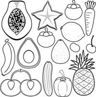 contour de doodle de fruits et légumes vecteur