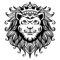 lion noir et blanc avec couronne vecteur