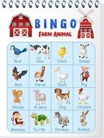 Feuille de travail sur les animaux de la ferme bingo vecteur