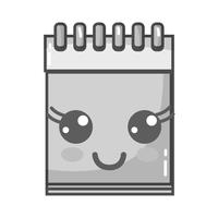 Outil de cahier heureux et mignon en niveaux de gris kawaii vecteur