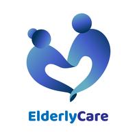 Logo en forme de coeur de soins de santé aux personnes âgées. Signe de la maison de retraite.