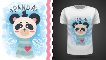 Panda aquarelle mignon - idée de t-shirt imprimé vecteur
