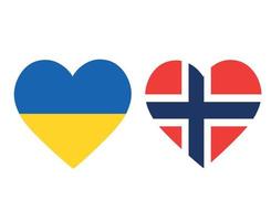 drapeaux de l'ukraine et de la norvège emblème national de l'europe icônes de coeur illustration vectorielle élément de conception abstraite vecteur