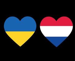 drapeaux de l'ukraine et des pays-bas emblème national de l'europe icônes de coeur illustration vectorielle élément de conception abstraite vecteur