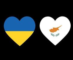 drapeaux de l'ukraine et de chypre emblème national de l'europe icônes de coeur illustration vectorielle élément de conception abstraite vecteur