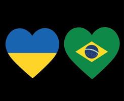drapeaux de l'ukraine et du brésil europe nationale et emblème latin américain icônes de coeur illustration vectorielle élément de conception abstraite vecteur