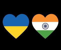 drapeaux de l'ukraine et de l'inde emblème national de l'europe et de l'asie icônes de coeur illustration vectorielle élément de conception abstraite vecteur