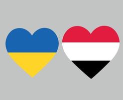 drapeaux de l'ukraine et du yémen emblème national de l'europe et de l'asie icônes de coeur illustration vectorielle élément de conception abstraite vecteur