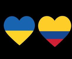 drapeaux de l'ukraine et de la colombie europe nationale et emblème latin américain icônes de coeur illustration vectorielle élément de conception abstraite vecteur