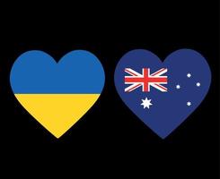 drapeaux de l'ukraine et de l'australie emblème national de l'europe et de l'asie icônes de coeur illustration vectorielle élément de conception abstraite vecteur