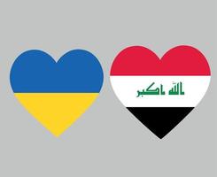 drapeaux de l'ukraine et de l'irak emblème national de l'europe et de l'asie icônes de coeur illustration vectorielle élément de conception abstraite vecteur