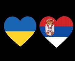 drapeaux de l'ukraine et de la serbie emblème national de l'europe icônes de coeur illustration vectorielle élément de conception abstraite vecteur