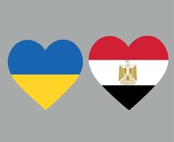 drapeaux de l'ukraine et de l'égypte emblème national de l'europe et de l'afrique icônes de coeur illustration vectorielle élément de conception abstraite vecteur